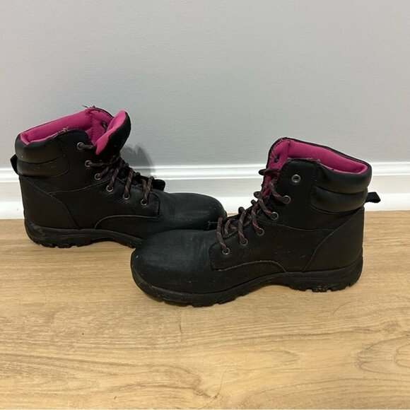 Brahma Women's Bevel Black Pink Steel Toe Work Lace Up Boots Size 10 - Picture 5 of 7